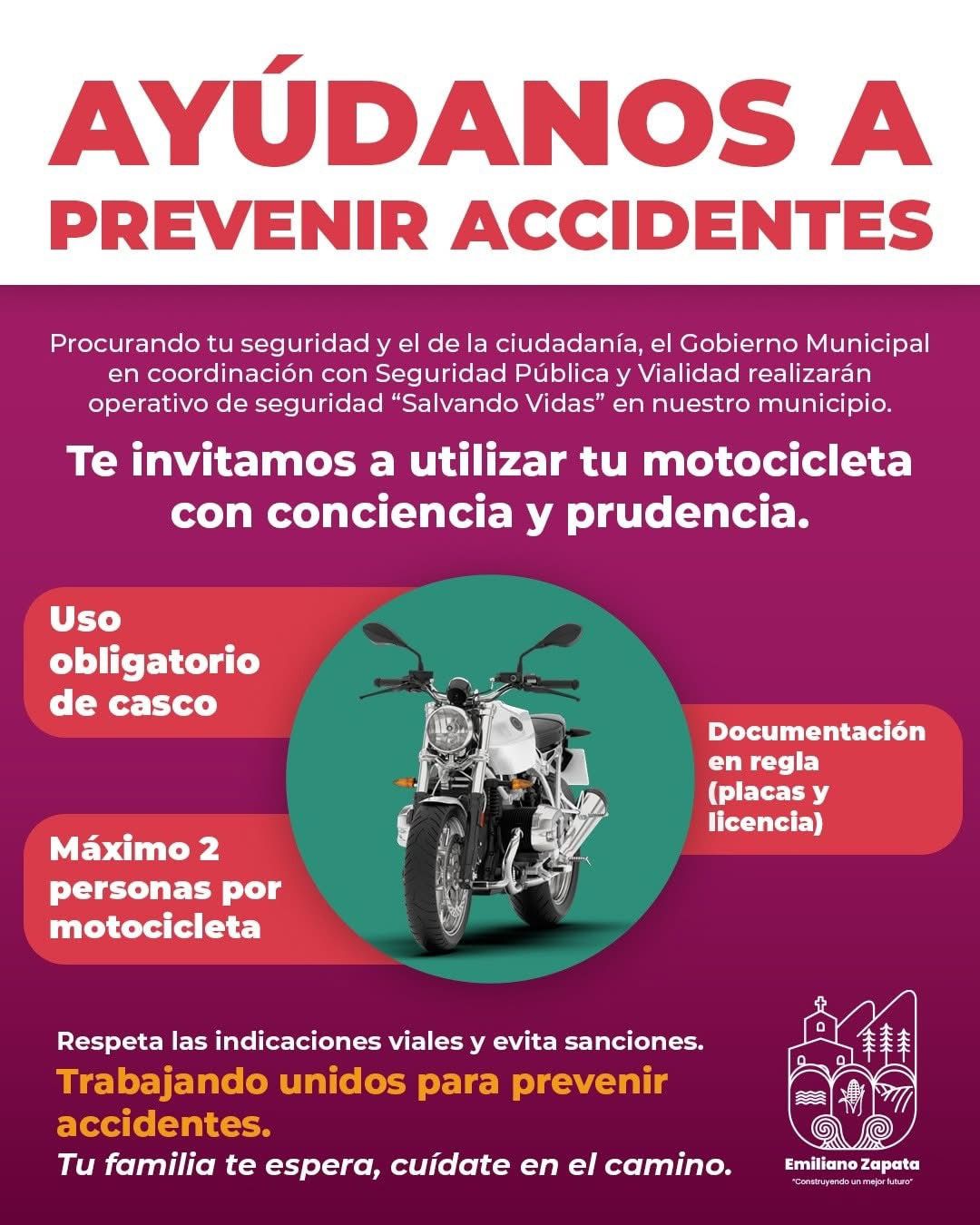 Emiliano Zapata refuerza acciones de prevención para motociclistas
